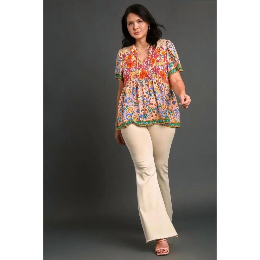 NEW UMGEE mixed floral print bohemian top in pink - Picture 6 of 6